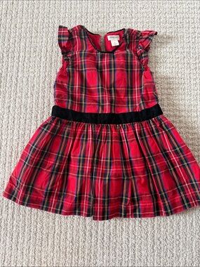 J. Crew Factory Red Plaid Dress with Black Waistband